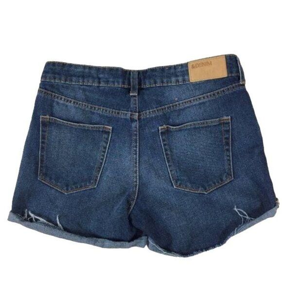 H&M Denim Raw Hem Rolled Cuff Jean Shorts Medium Wash Women's Size 6 - Picture 2 of 5